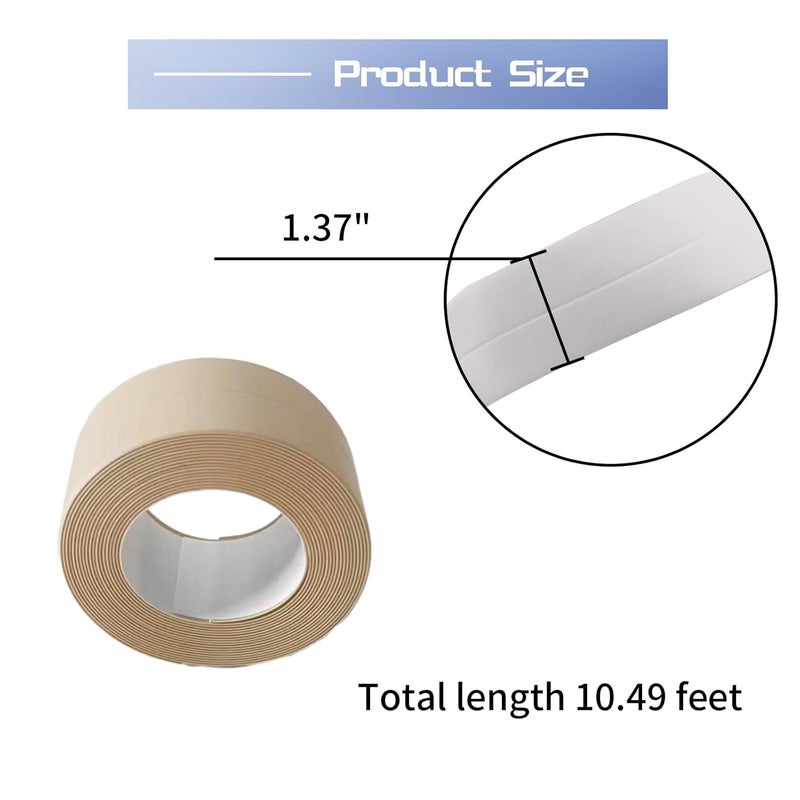 Begino Waterproof Caulk Tape Sealant Strip, 1.5" W x 10.5'L PVC Sealing Tapes for Kitchen Bathroom Bathtub Countertop Toilet Sink (Beige) - Image 2